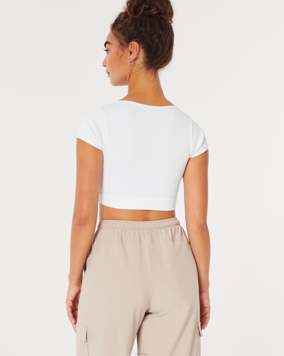 gilly hicks geribbelde naadloze top met trekkoord aan de voorkant wit vrouwen Hollister toppen 06JX284