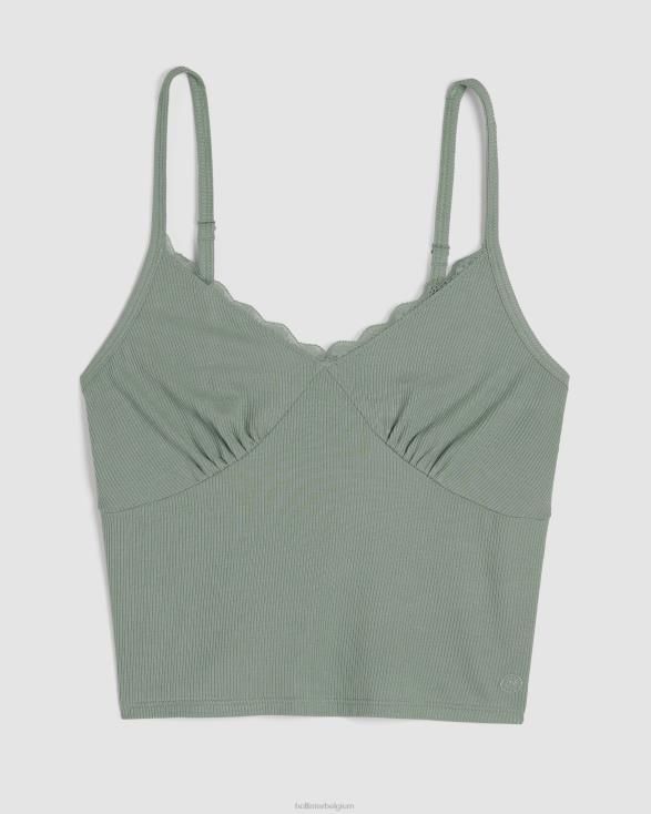 gilly hicks slaaptanktop met geribbelde kanten rand licht groen vrouwen Hollister bodems 06JX101