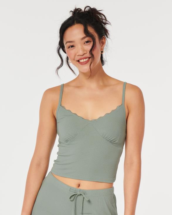 gilly hicks slaaptanktop met geribbelde kanten rand licht groen vrouwen Hollister bodems 06JX101