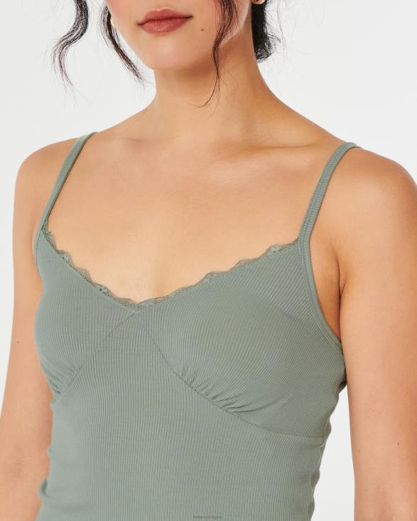 gilly hicks slaaptanktop met geribbelde kanten rand licht groen vrouwen Hollister bodems 06JX101