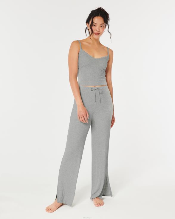 gilly hicks slaaptanktop met geribbelde kanten rand lichtgrijs vrouwen Hollister bodems 06JX442