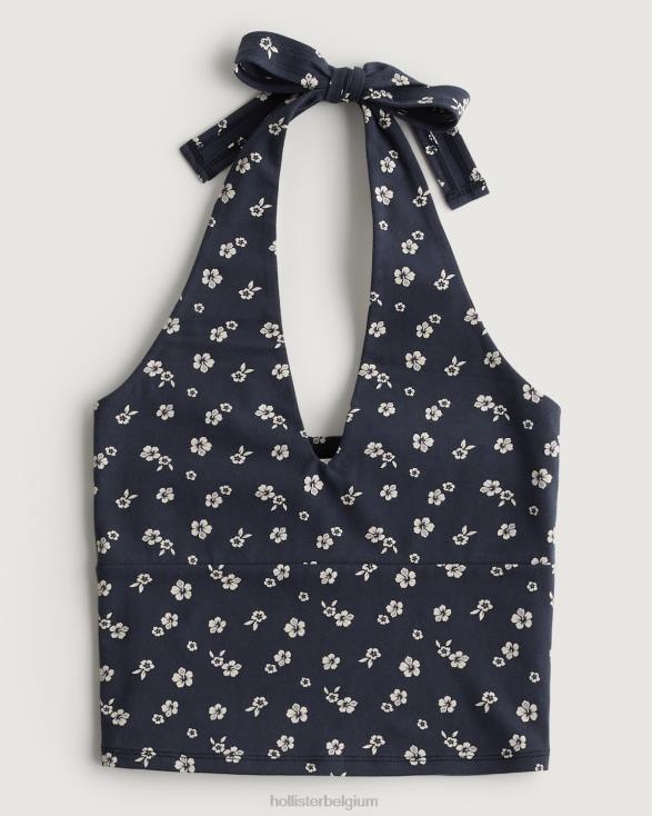 haltertop met v-hals marine bloemen vrouwen Hollister toppen 06JX403