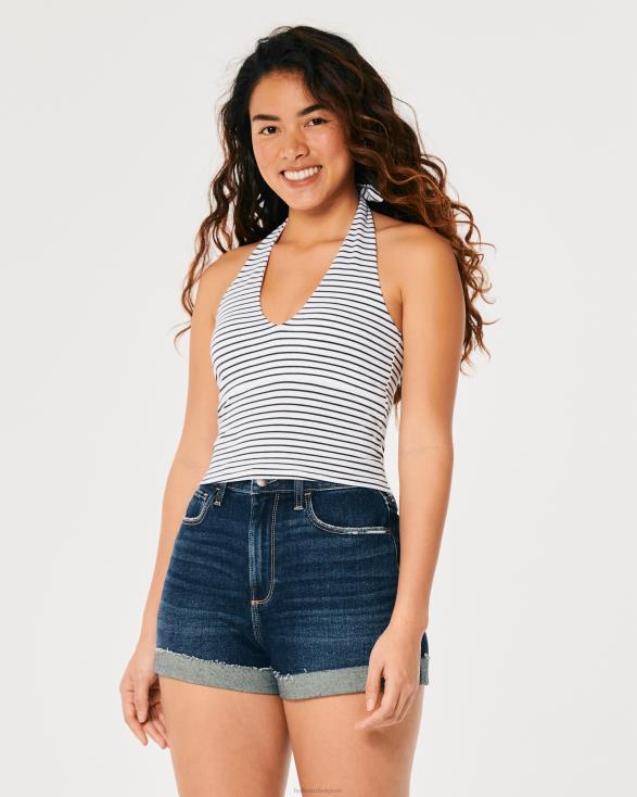 haltertop met v-hals witte streep vrouwen Hollister toppen 06JX380