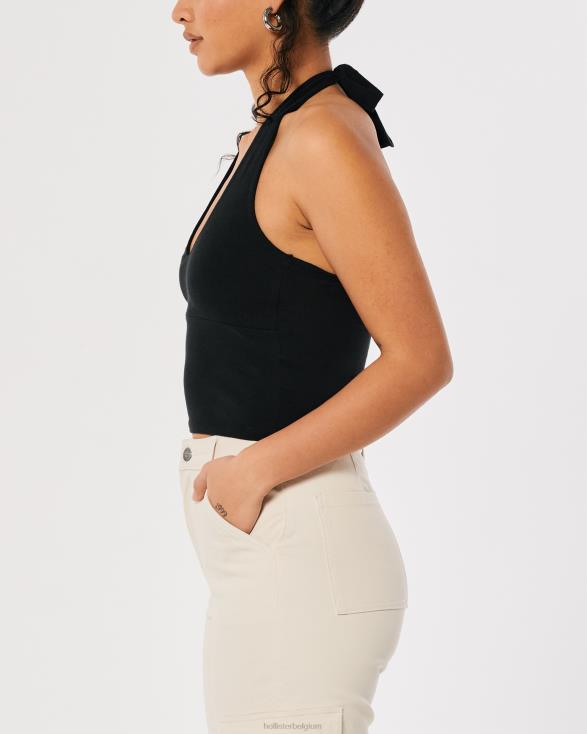haltertop met v-hals zwart vrouwen Hollister toppen 06JX129