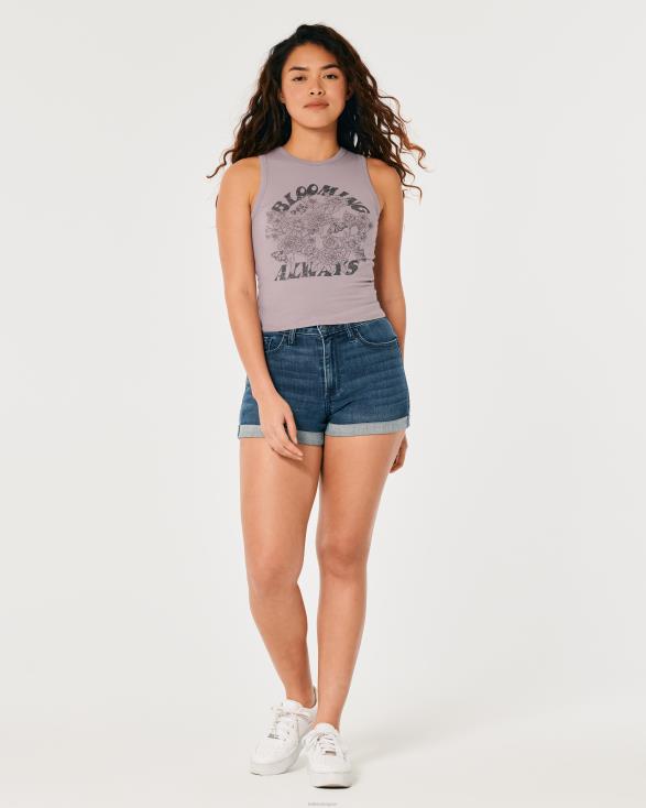 high-neck bloeiende altijd grafische tanktop paars grijs vrouwen Hollister toppen 06JX138