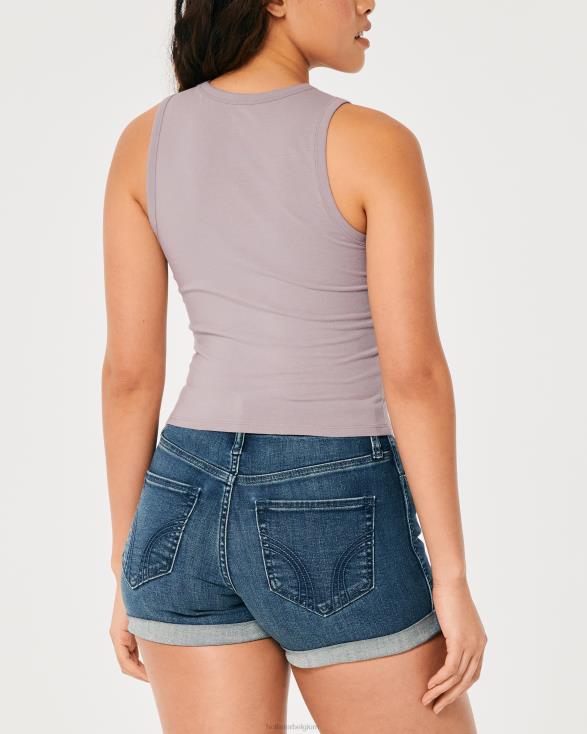 high-neck bloeiende altijd grafische tanktop paars grijs vrouwen Hollister toppen 06JX138