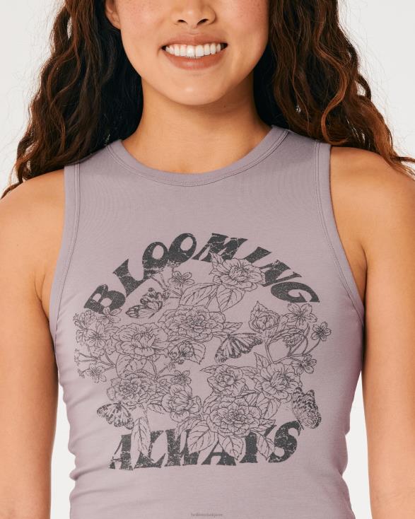 high-neck bloeiende altijd grafische tanktop paars grijs vrouwen Hollister toppen 06JX138