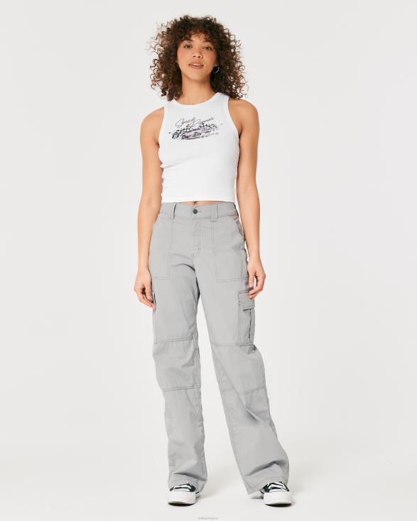 hoogsluitende geribbelde raceauto grafische tank wit vrouwen Hollister toppen 06JX278