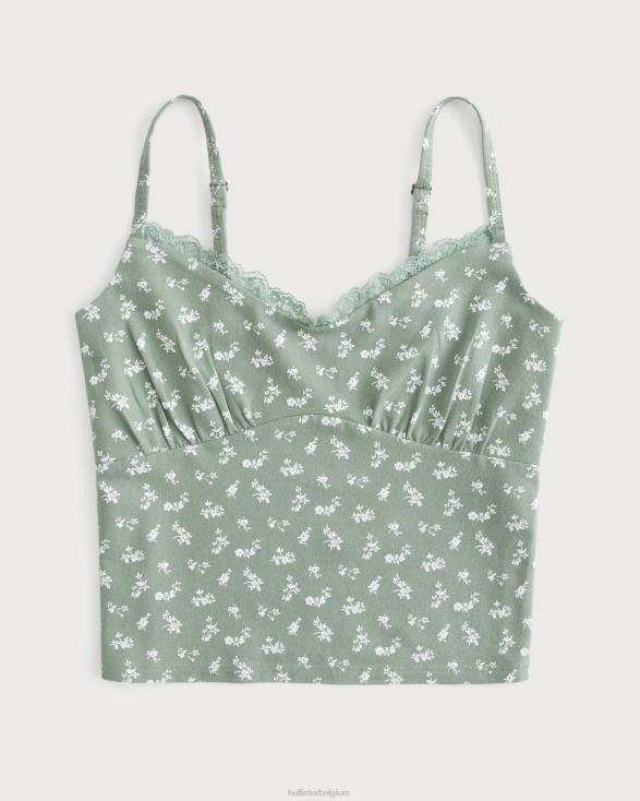 kanten rand gesmokte buste cami groene bloemen vrouwen Hollister toppen 06JX135