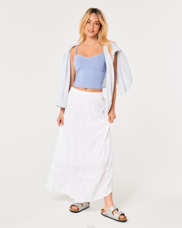 kanten rand gesmokte buste cami lichtblauw vrouwen Hollister toppen 06JX189