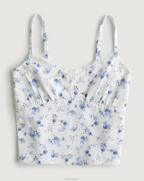 kanten rand gesmokte buste cami wit patroon vrouwen Hollister toppen 06JX222