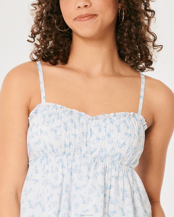 katoenen babydoll-topje met ruches witte bloemen vrouwen Hollister toppen 06JX288