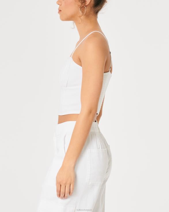 linnen mix ruches buste top wit vrouwen Hollister toppen 06JX334