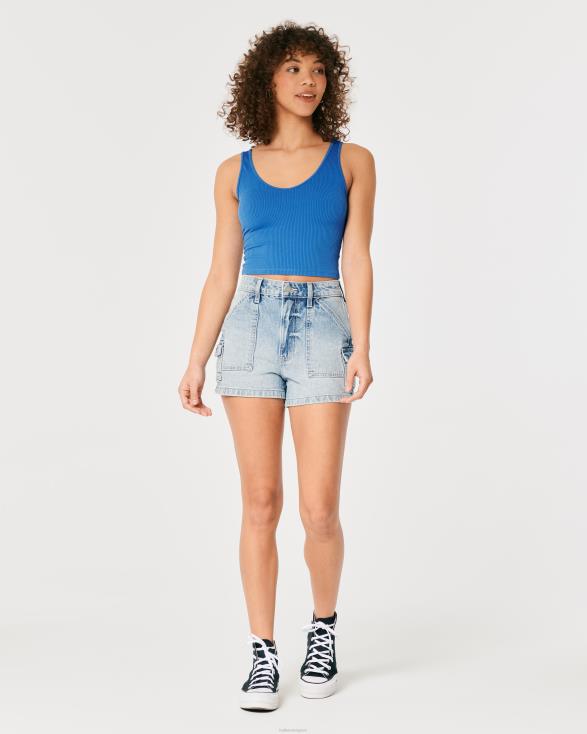 naadloze tanktop met v-hals van geribbelde stof blauw vrouwen Hollister toppen 06JX417