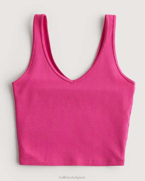 naadloze tanktop met v-hals van geribbelde stof donker roze vrouwen Hollister toppen 06JX424
