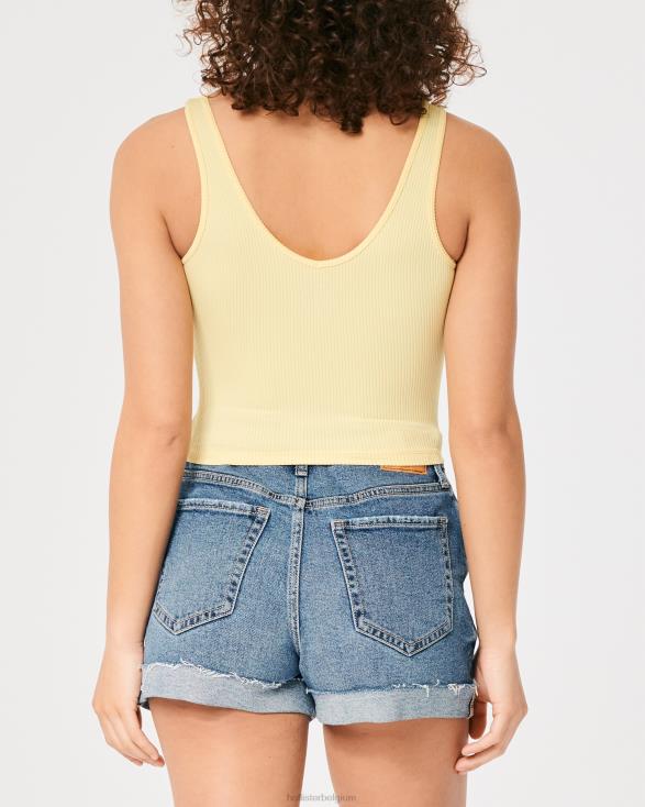naadloze tanktop met v-hals van geribbelde stof geel vrouwen Hollister toppen 06JX420