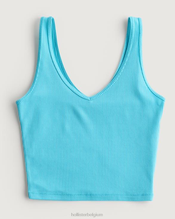 naadloze tanktop met v-hals van geribbelde stof turkoois vrouwen Hollister toppen 06JX366