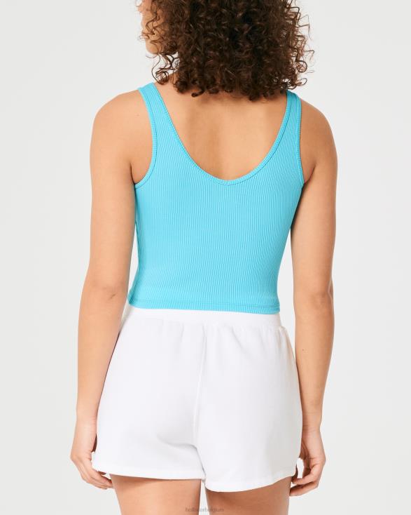 naadloze tanktop met v-hals van geribbelde stof turkoois vrouwen Hollister toppen 06JX366