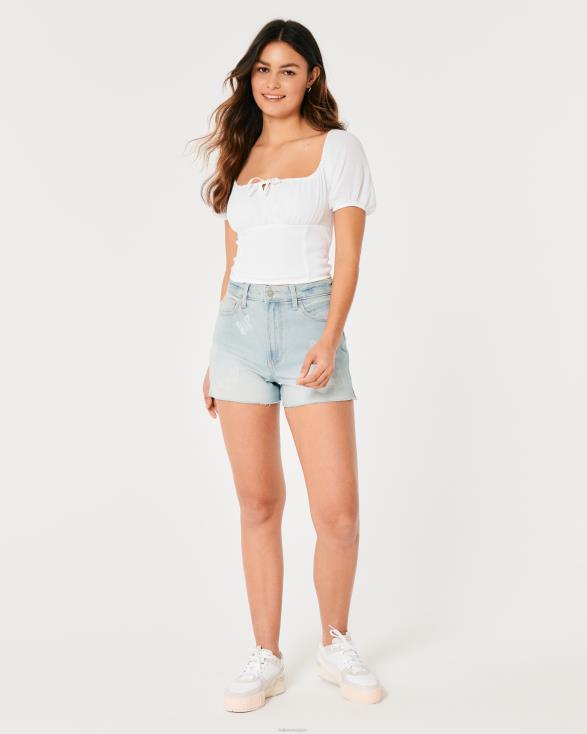 top met gestrikte buste en korte mouwen wit vrouwen Hollister toppen 06JX73