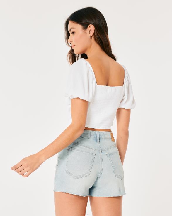 top met gestrikte buste en korte mouwen wit vrouwen Hollister toppen 06JX73