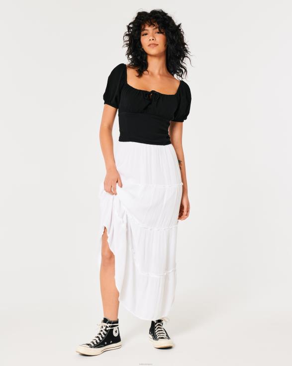 top met gestrikte buste en korte mouwen zwart vrouwen Hollister toppen 06JX117