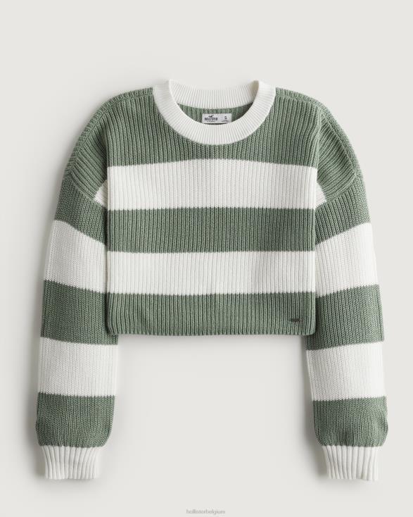 getextureerde crop crew sweater salie streep vrouwen Hollister toppen 06JX100