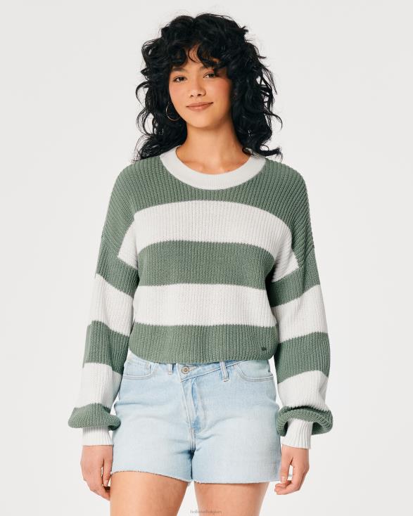 getextureerde crop crew sweater salie streep vrouwen Hollister toppen 06JX100