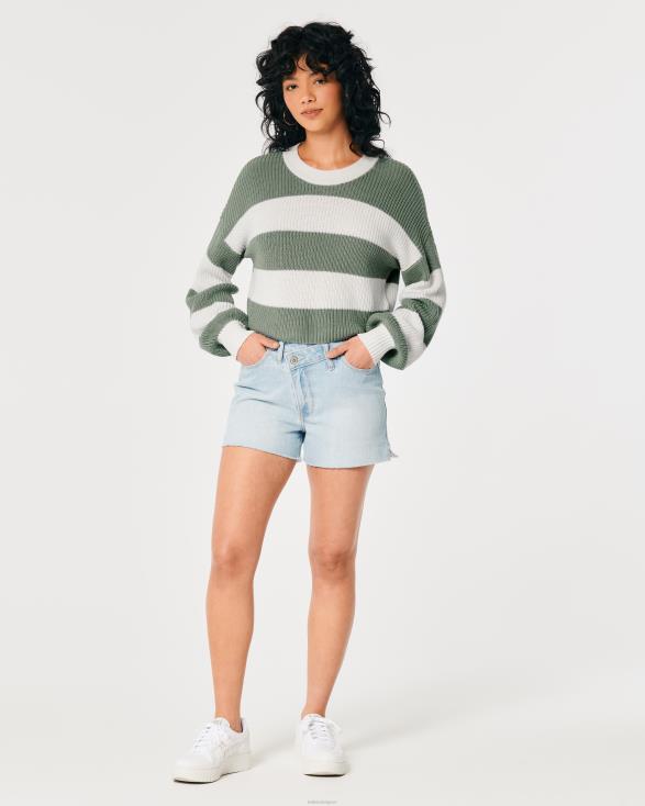 getextureerde crop crew sweater salie streep vrouwen Hollister toppen 06JX100