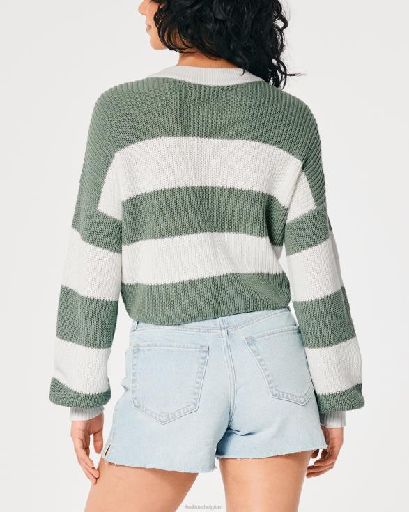 getextureerde crop crew sweater salie streep vrouwen Hollister toppen 06JX100