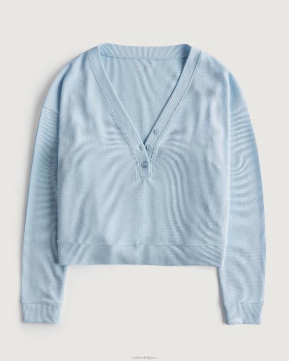 gilly hicks boxy wafel henley lichtblauw vrouwen Hollister toppen 06JX459