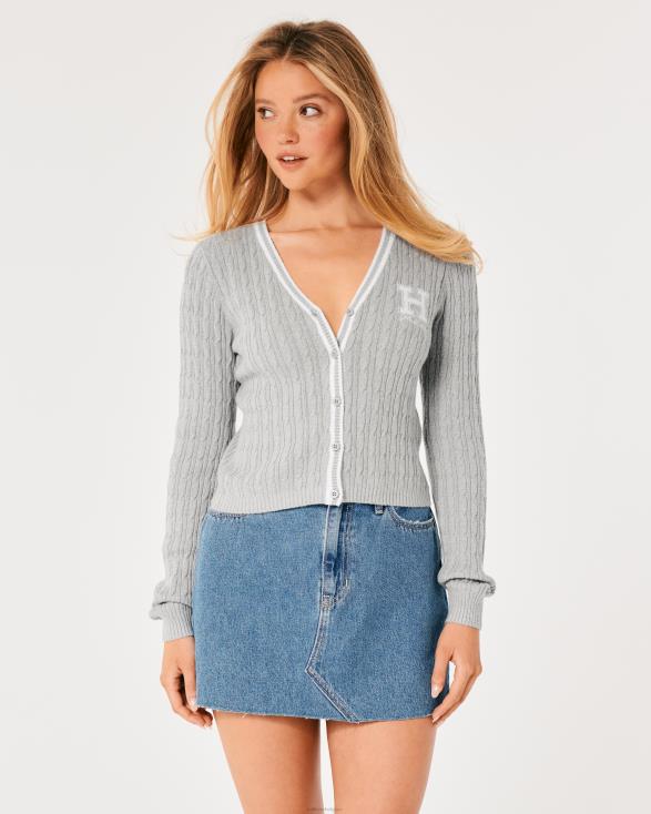 kabelgebreid vest met logo lichtgrijs vrouwen Hollister toppen 06JX353