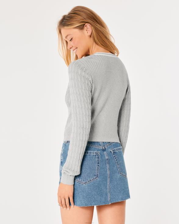 kabelgebreid vest met logo lichtgrijs vrouwen Hollister toppen 06JX353